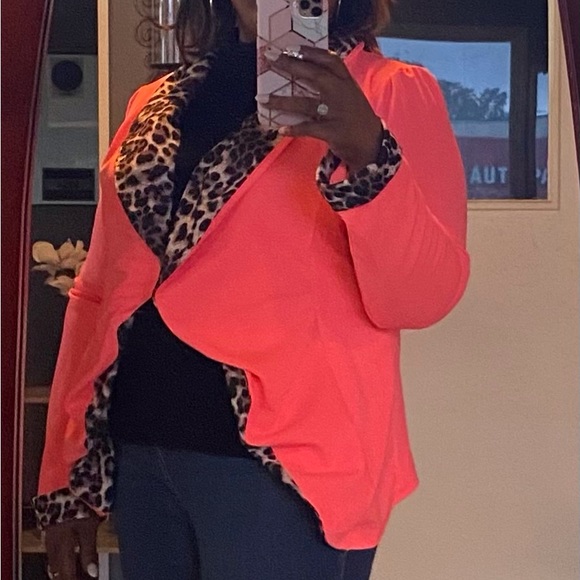 1X-3X Elle Pink Leopard Print Open Shawl Blazer-Host Pick - Picture 6 of 12